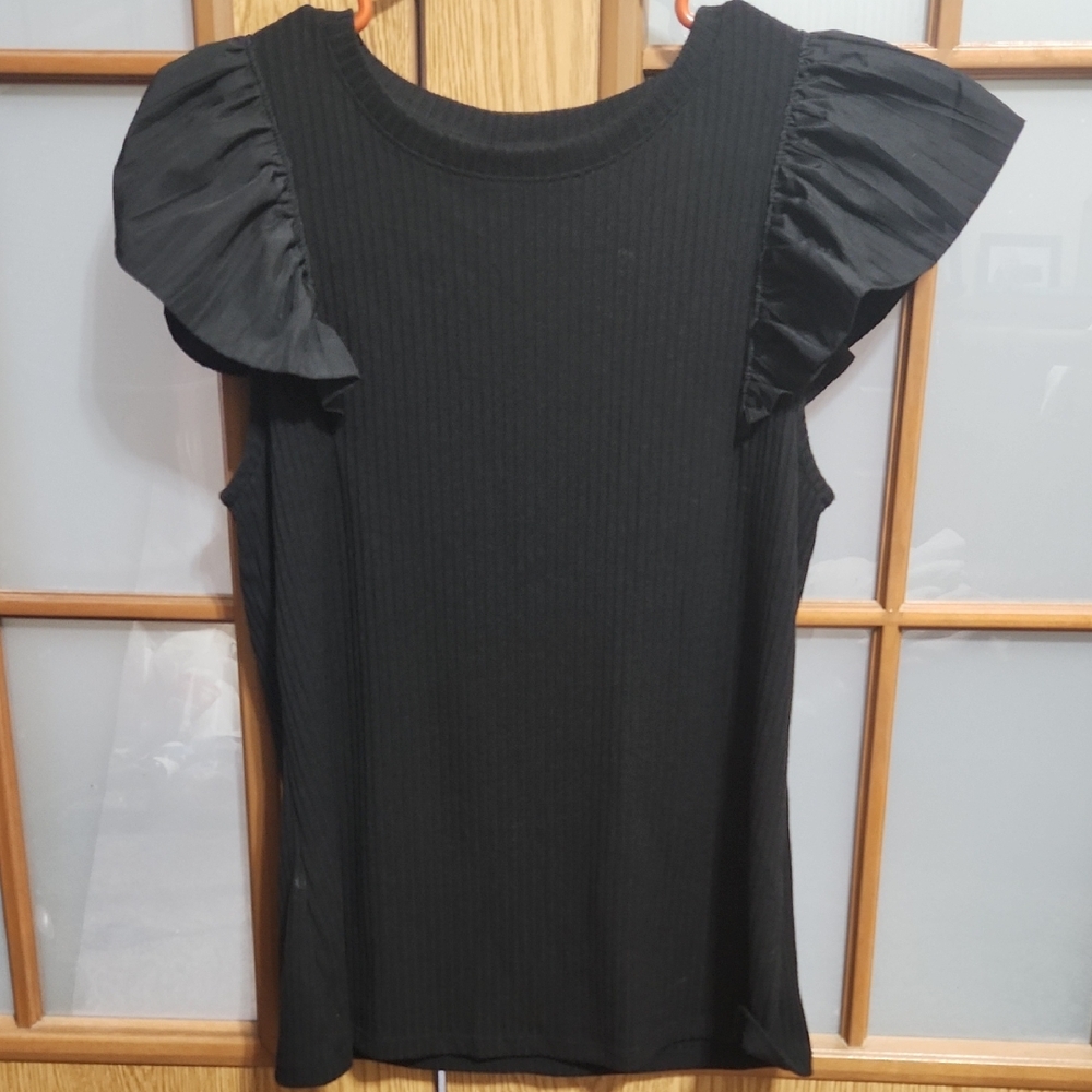 Torrid Stretch Black Top With Flutter Sleeves Size 1x